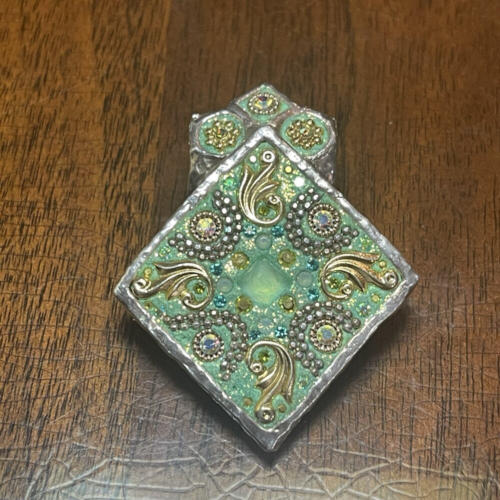 Vintage Antique Aterling Art Nouveau Enamel And Rhinestone Pendant 14g!